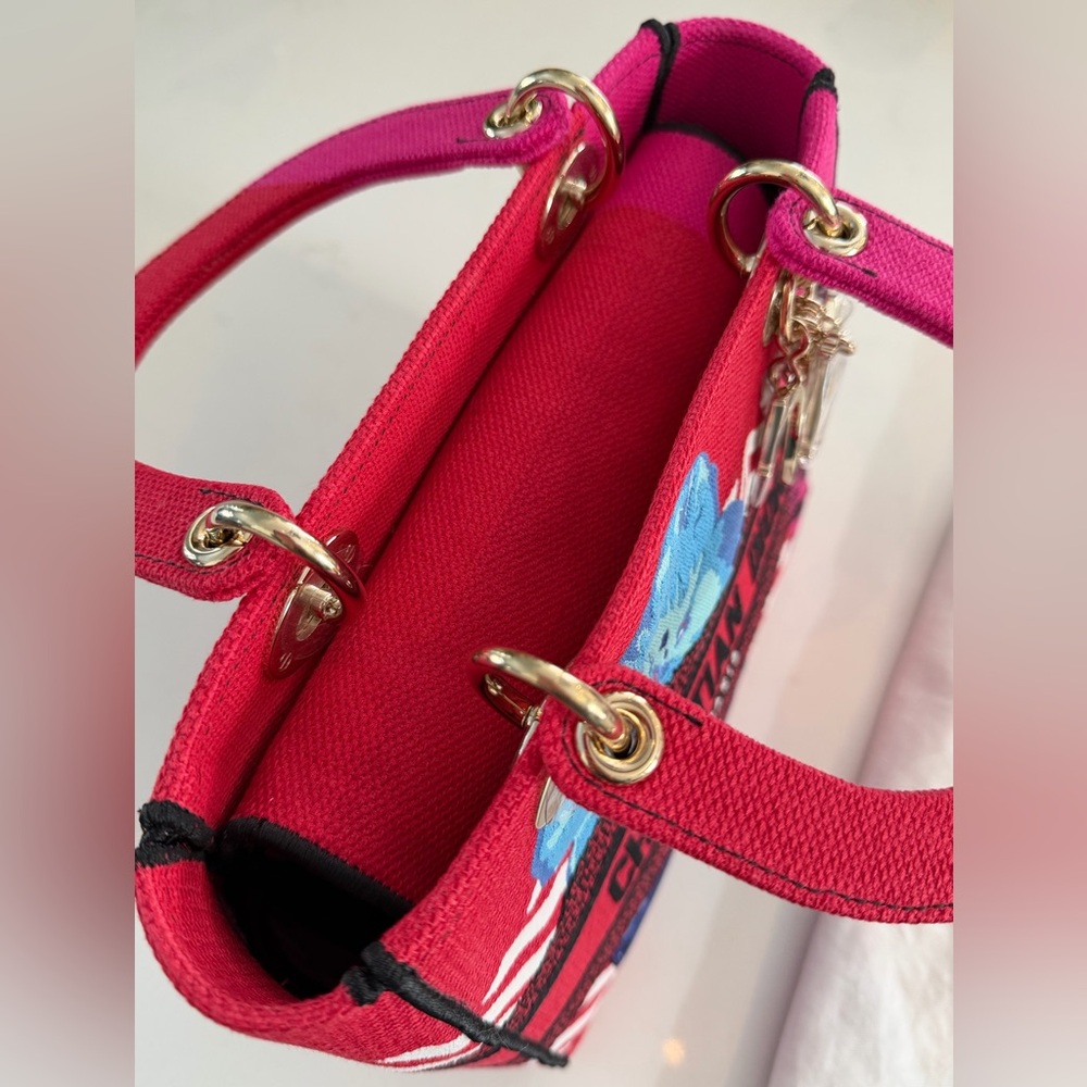 DIOR Dior D-Lite Shoulder Bag Pink & Red Canvas ~ NEVER WORN - Picture 13 of 15